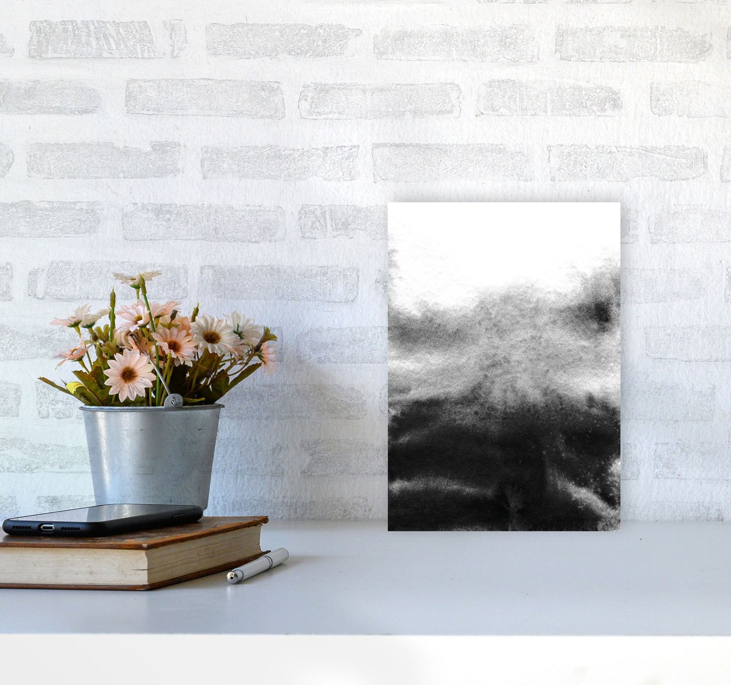 Majestic Monochrome Watercolour 19 Art Print by Pixy Paper A4 Black Frame