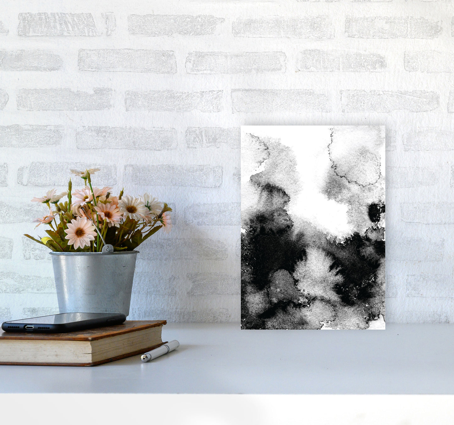 Majestic Monochrome Watercolour 12 Art Print by Pixy Paper A4 Black Frame