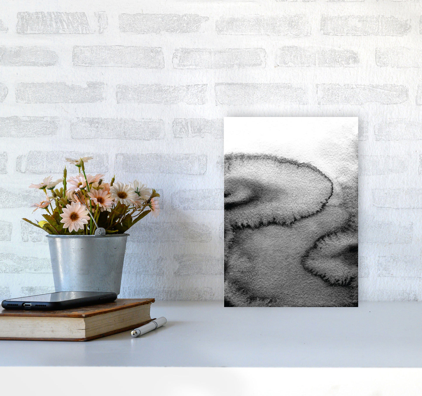 Majestic Monochrome Watercolour 15 Art Print by Pixy Paper A4 Black Frame