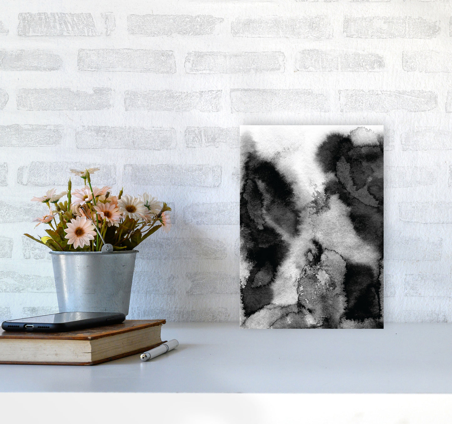 Majestic Monochrome Watercolour 11 Art Print by Pixy Paper A4 Black Frame
