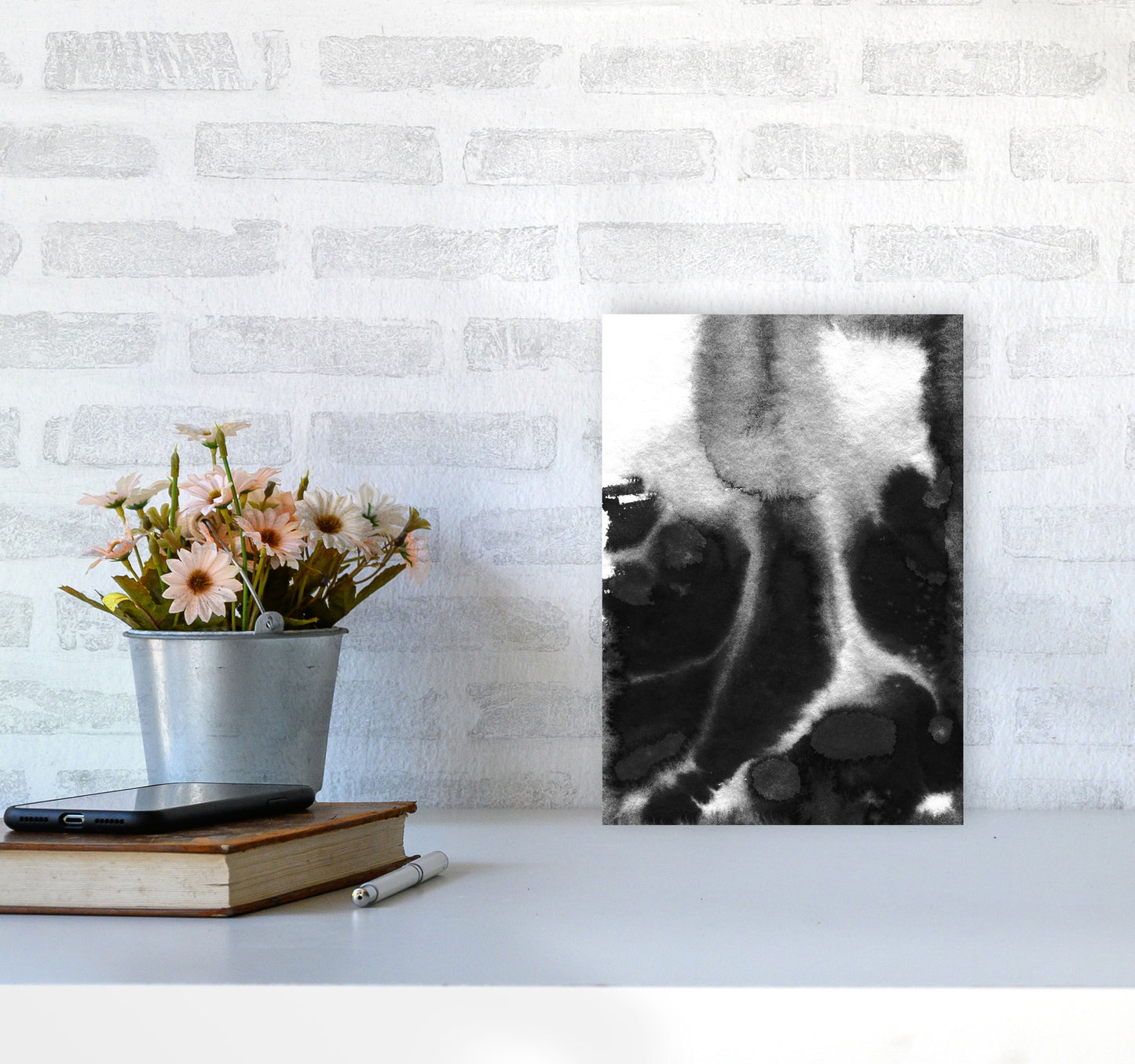 Majestic Monochrome Watercolour 20 Art Print by Pixy Paper A4 Black Frame