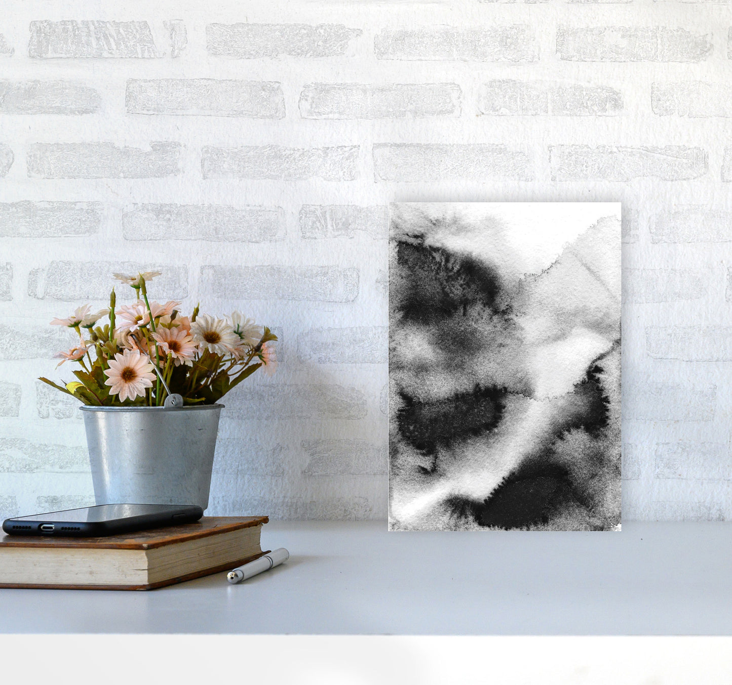 Majestic Monochrome Watercolour 03 Art Print by Pixy Paper A4 Black Frame