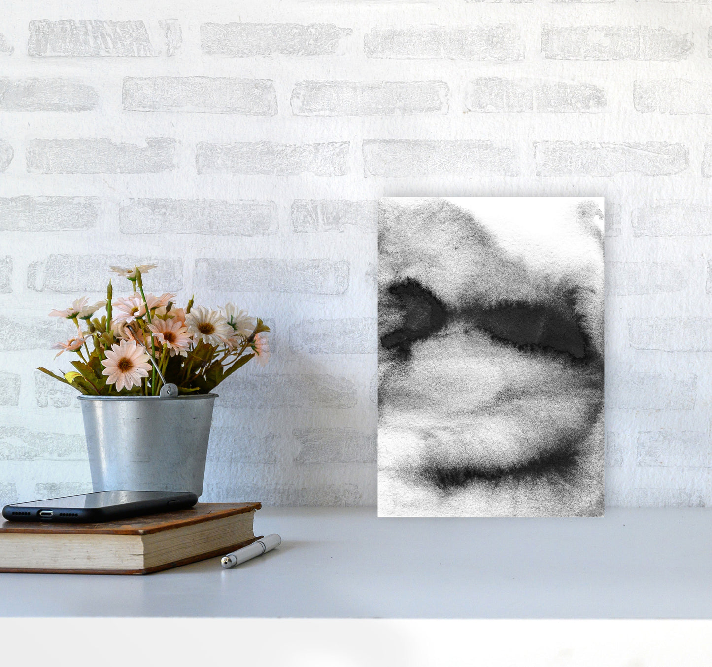 Majestic Monochrome Watercolour 08 Art Print by Pixy Paper A4 Black Frame