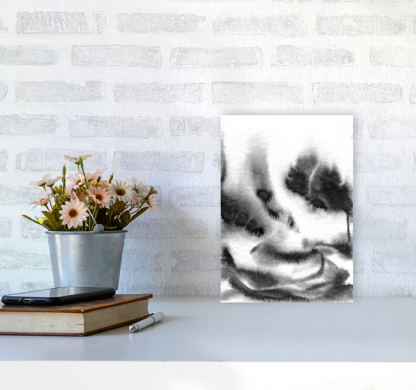 Majestic Monochrome Watercolour 06 Art Print by Pixy Paper A4 Black Frame