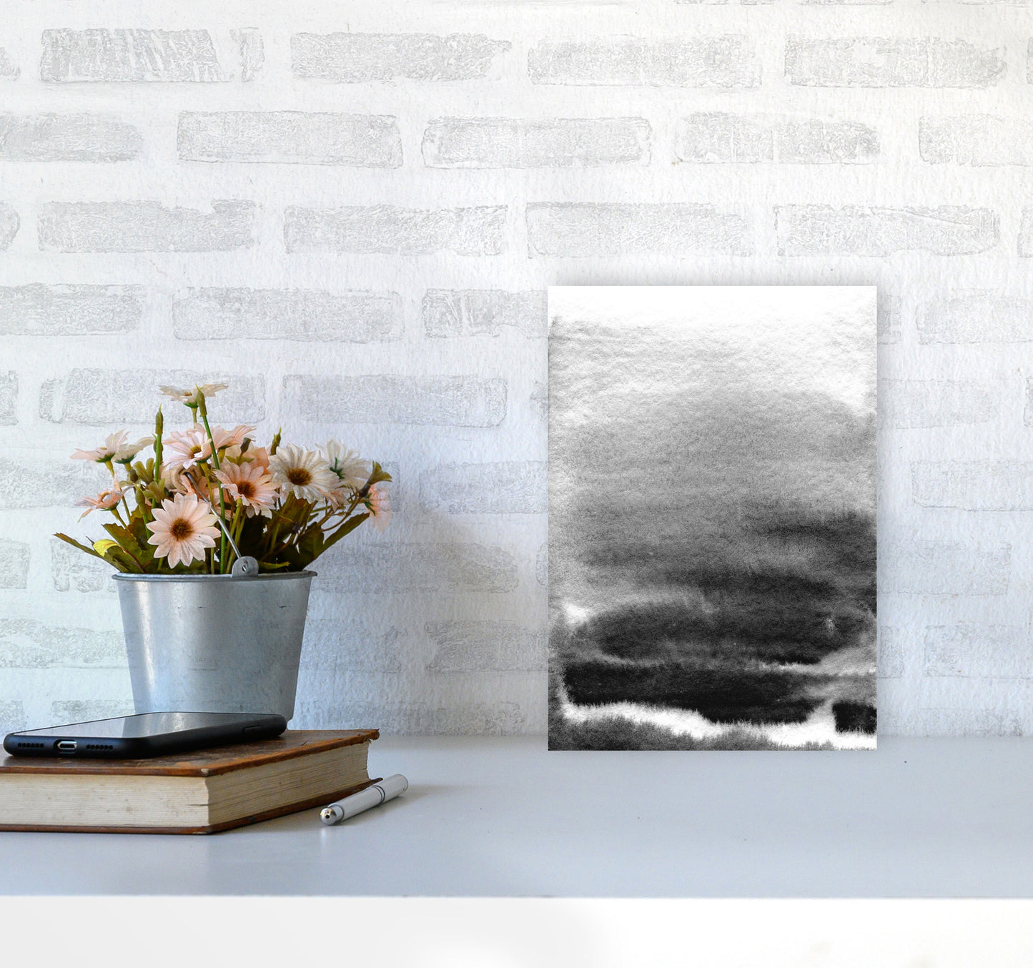 Majestic Monochrome Watercolour 02 Art Print by Pixy Paper A4 Black Frame