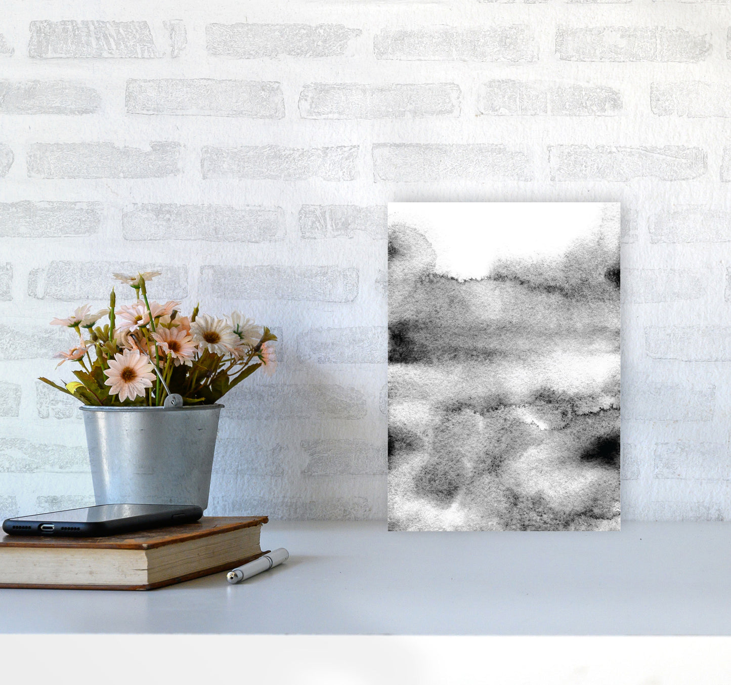 Majestic Monochrome Watercolour 04 Art Print by Pixy Paper A4 Black Frame