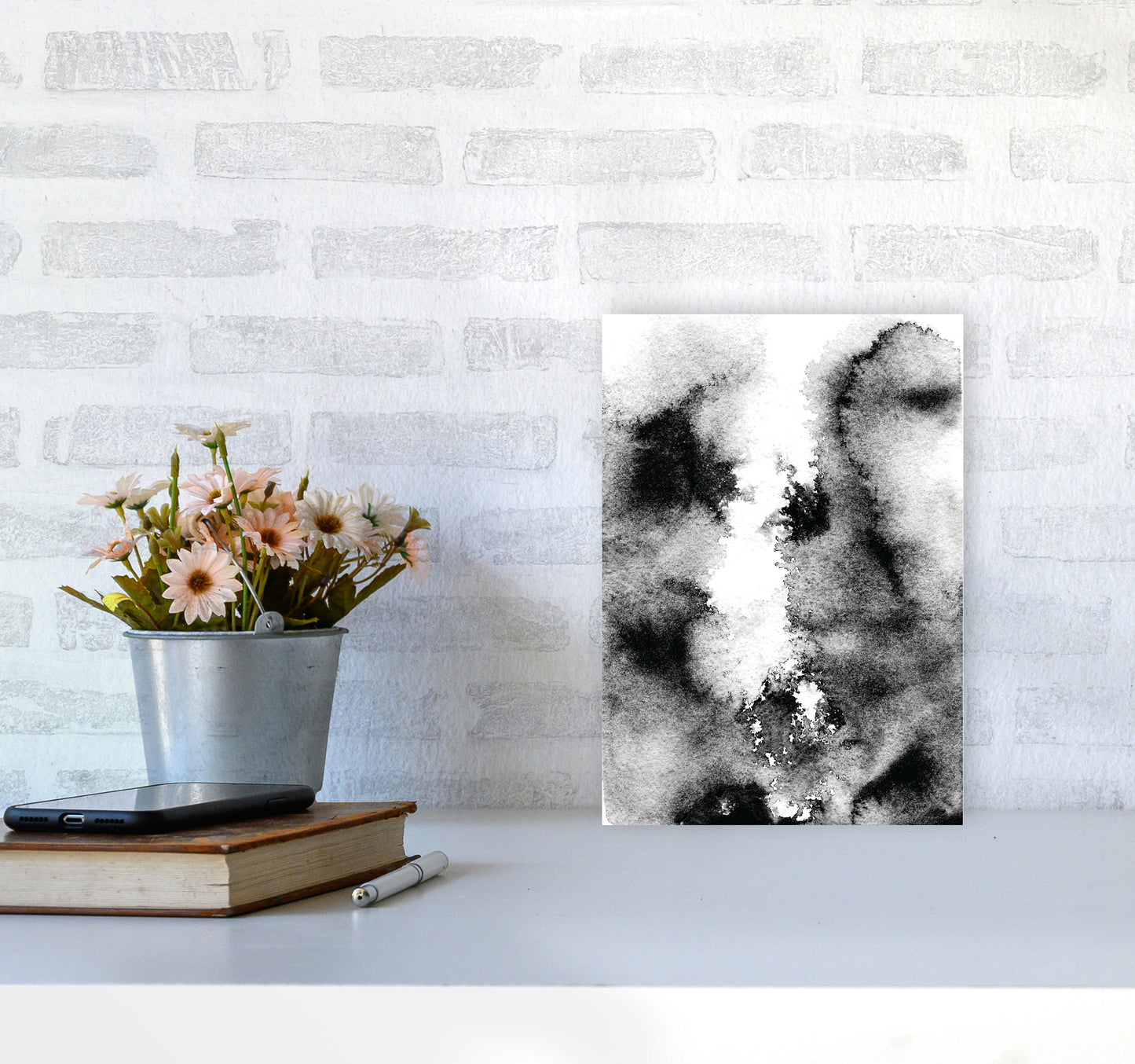 Majestic Monochrome Watercolour 10 Art Print by Pixy Paper A4 Black Frame