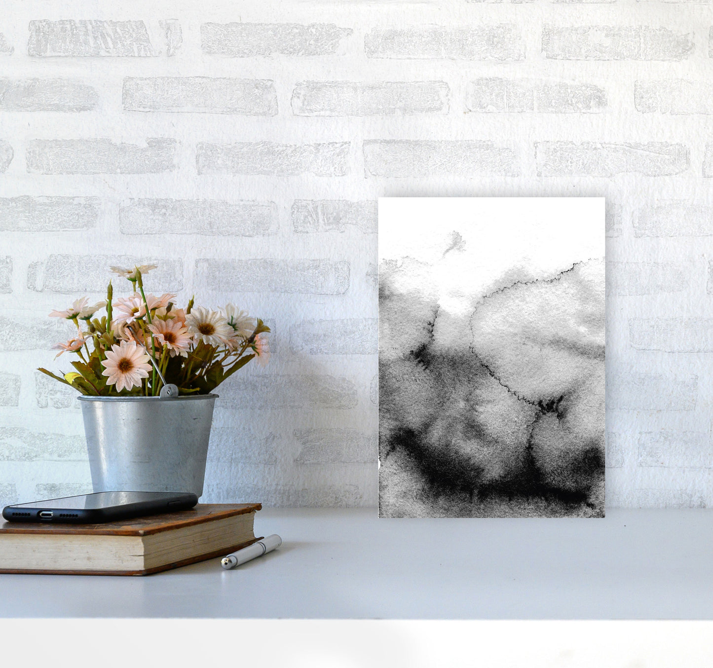 Majestic Monochrome Watercolour 09 Art Print by Pixy Paper A4 Black Frame