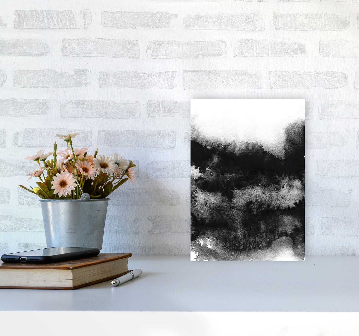 Majestic Monochrome Watercolour 05 Art Print by Pixy Paper A4 Black Frame
