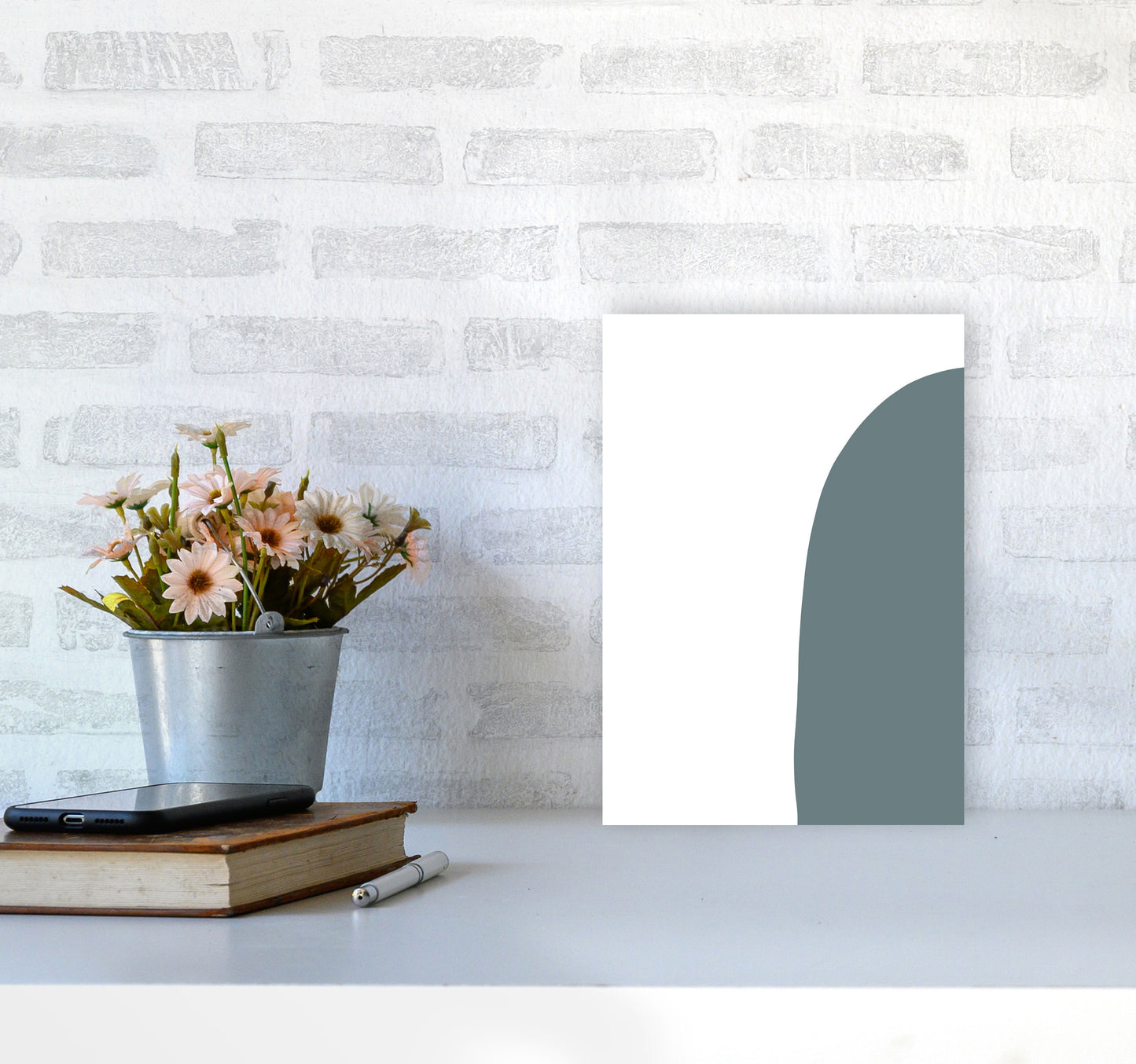 Inspired Teal Half Stone Right Art Print by Pixy Paper A4 Black Frame
