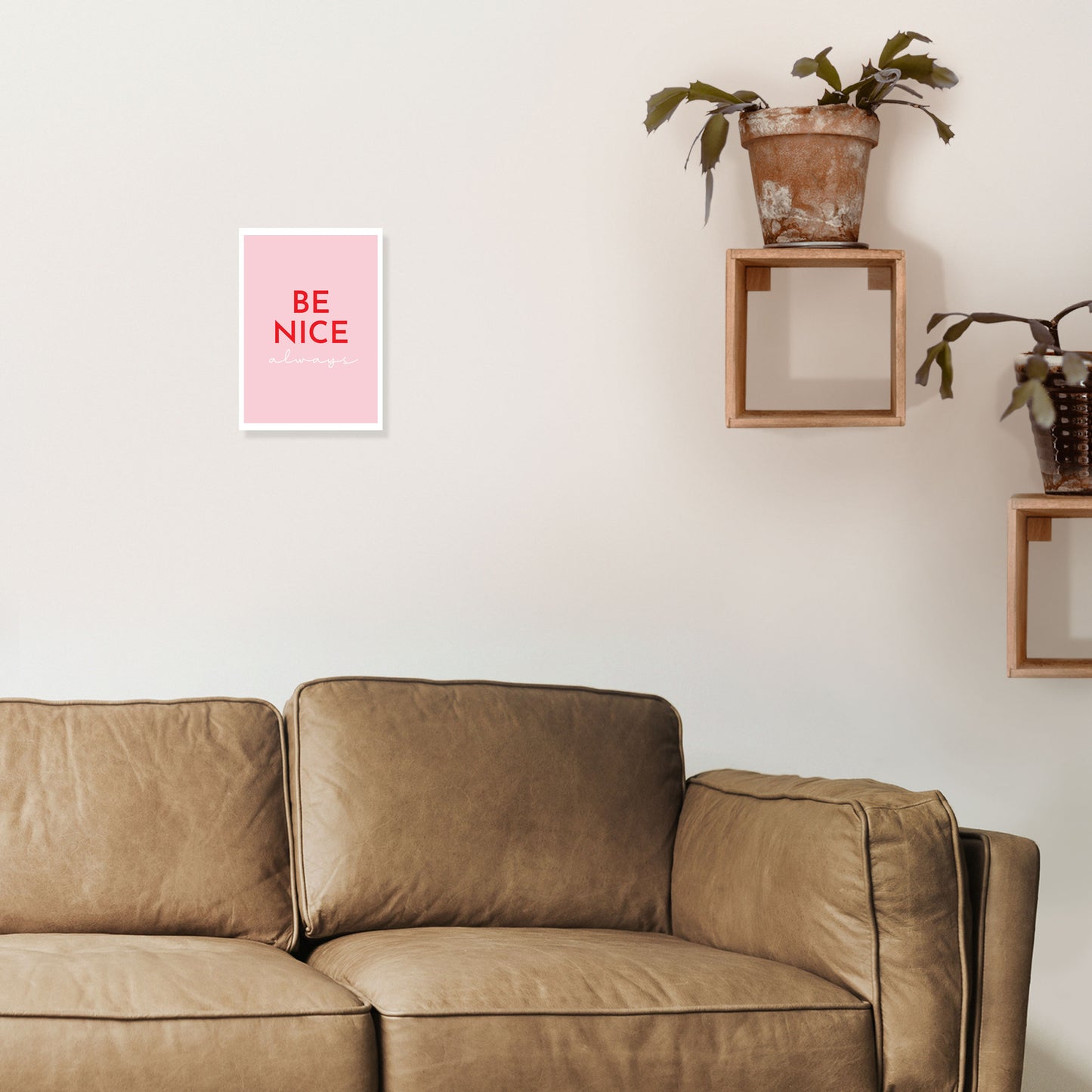 Be Nice Pink Art Print by Pixy Paper A4 Black Frame