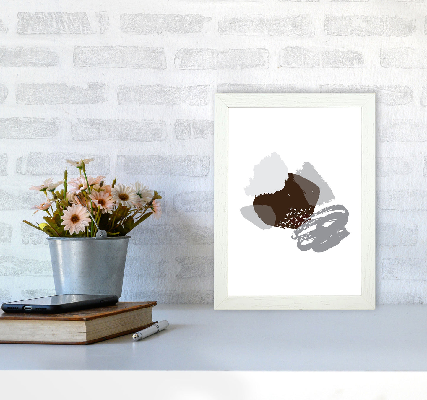 Grey And Black Mismatch Abstract Modern Print A4 Oak Frame