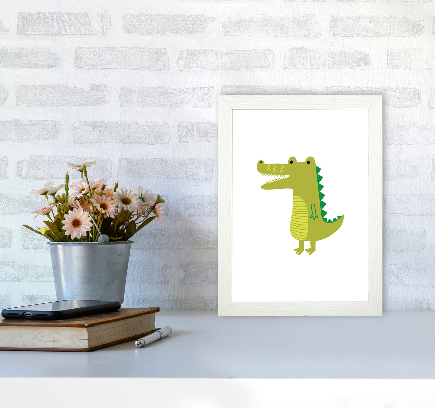 Children's Animals, Alligator Modern Print A4 Oak Frame