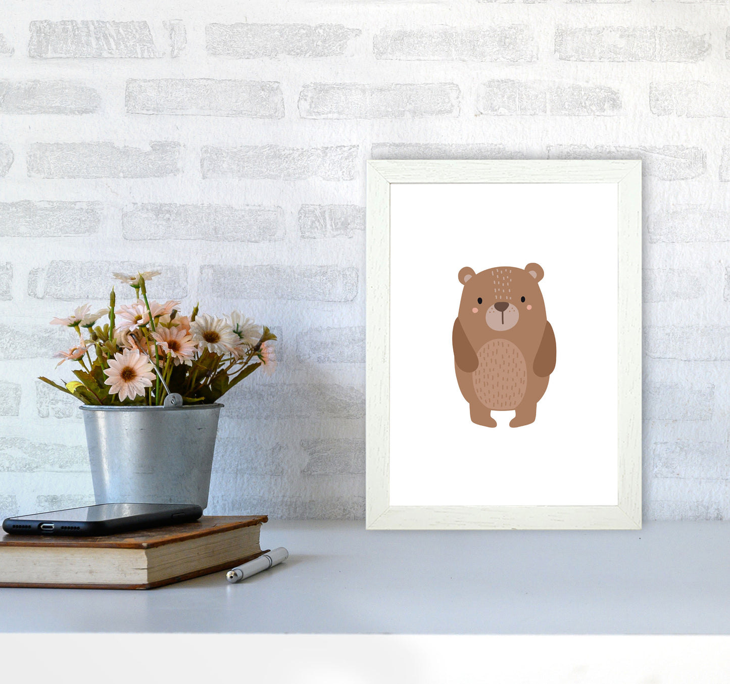 Children's Animals, Bear Modern Print A4 Oak Frame