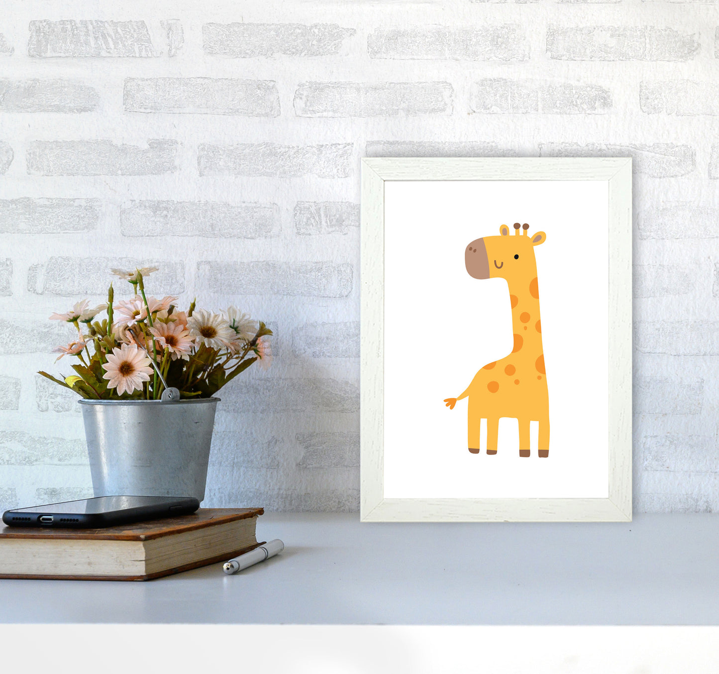 Children's Animals, Giraffe Modern Print A4 Oak Frame