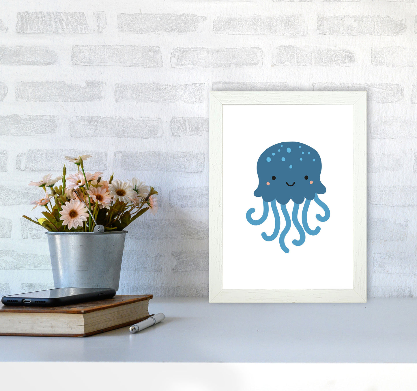 Children's Animals, Jellyfish Modern Print A4 Oak Frame