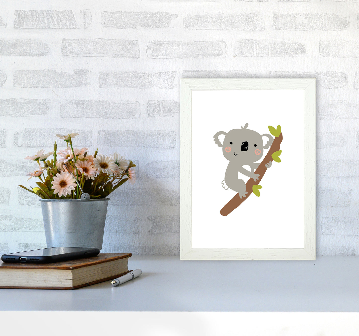Children's Animals, Koala Modern Print A4 Oak Frame