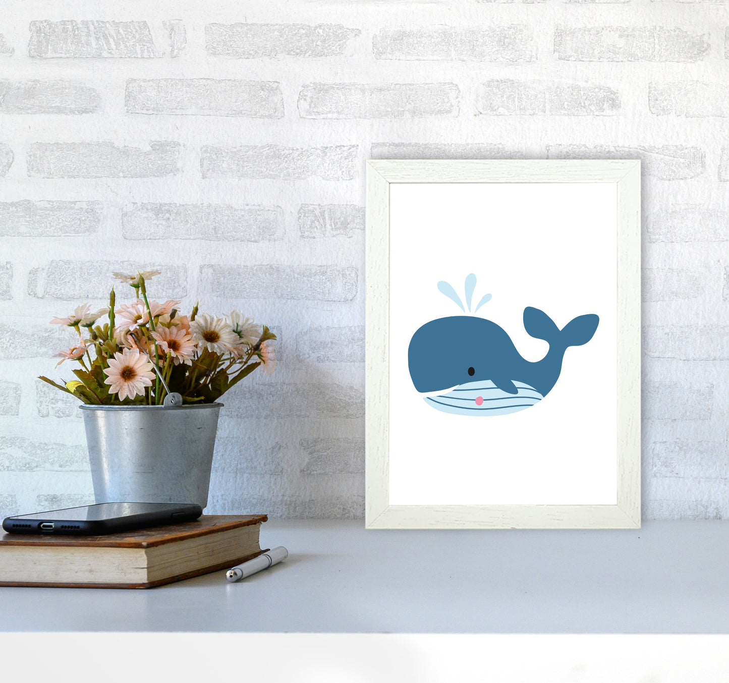 Children's Animals, Whale Modern Print A4 Oak Frame