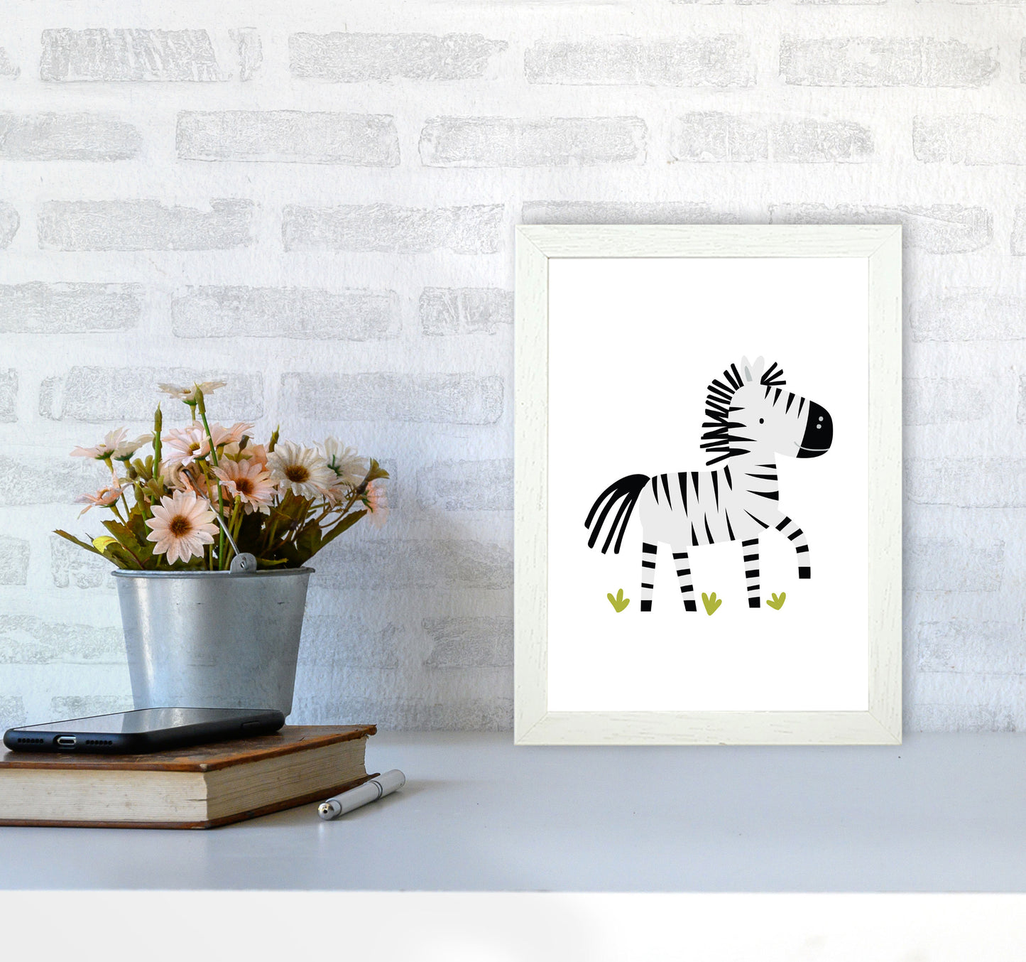Children's Animals, Zebra Modern Print A4 Oak Frame