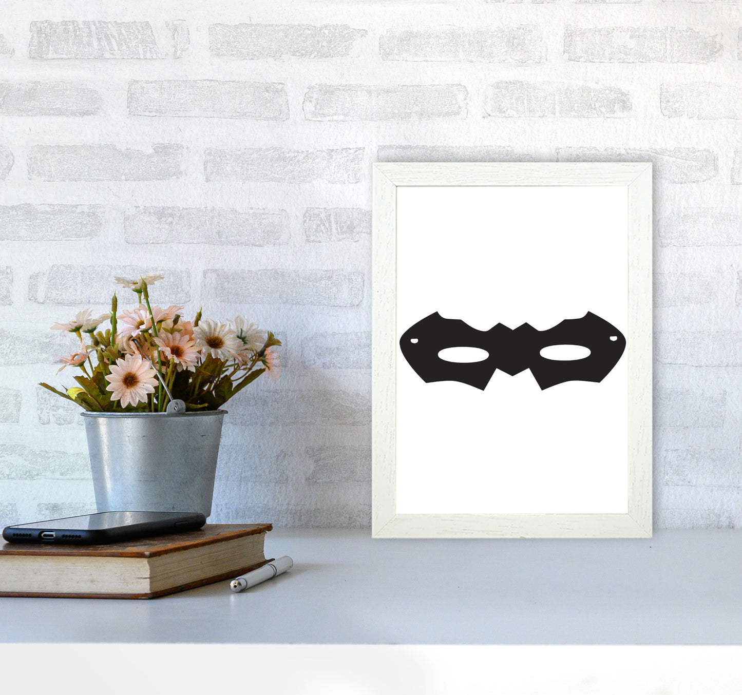Superhero Mask Framed Nursey Wall Art Print A4 Oak Frame