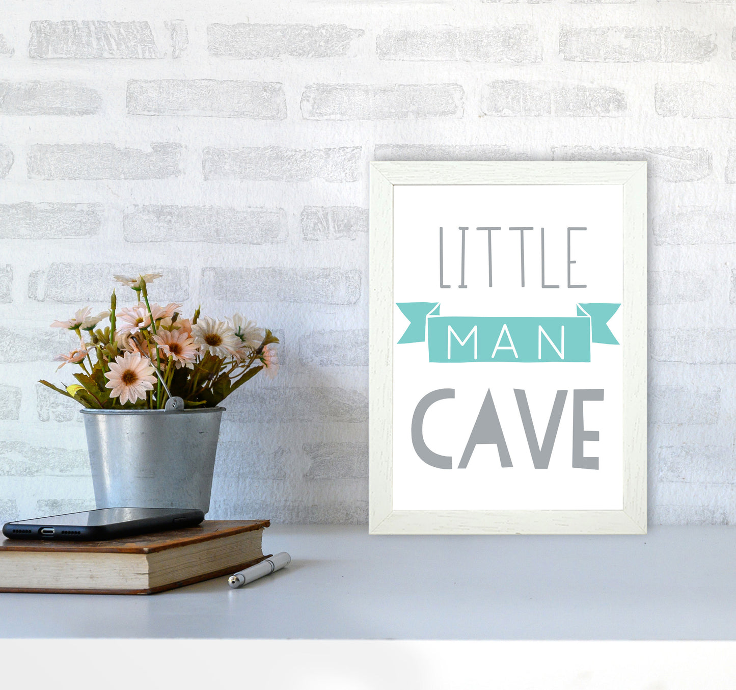 Little Man Cave Mint Banner Framed Nursey Wall Art Print A4 Oak Frame