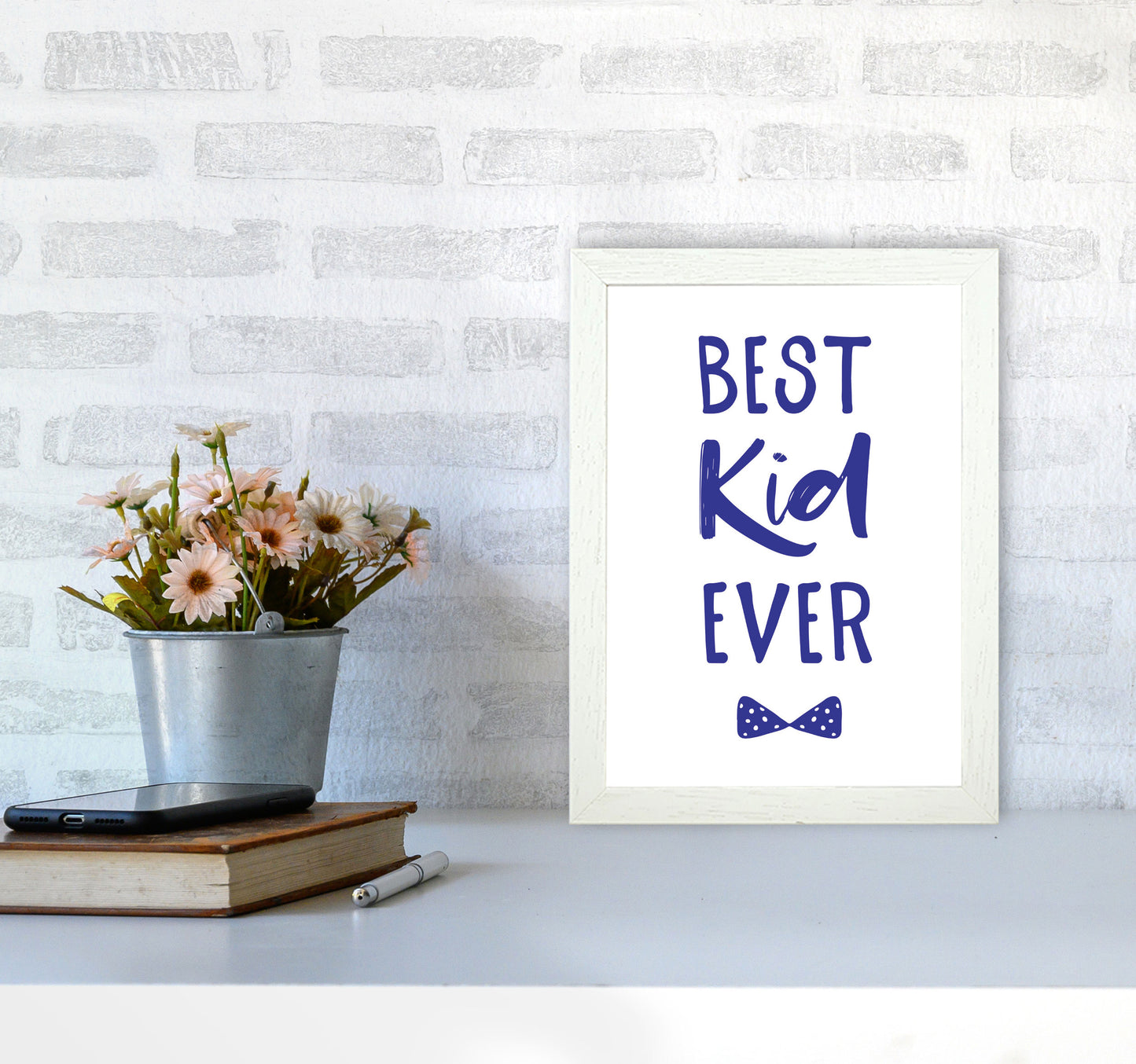 Best Kid Ever Navy Framed Nursey Wall Art Print A4 Oak Frame