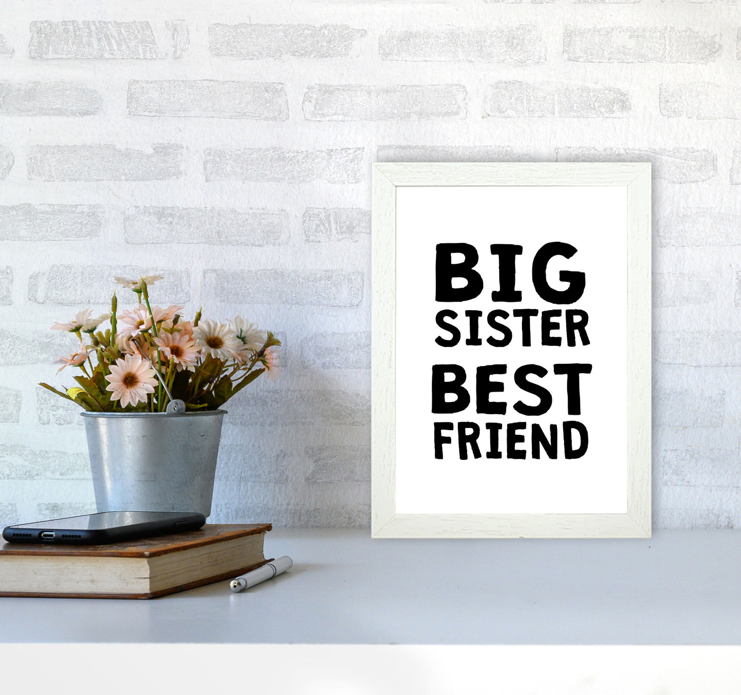 Big Sister Best Friend Black Framed Typography Wall Art Print A4 Oak Frame