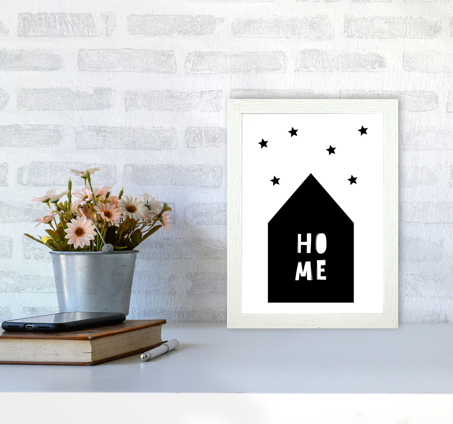 Home Scandi Framed Typography Wall Art Print A4 Oak Frame