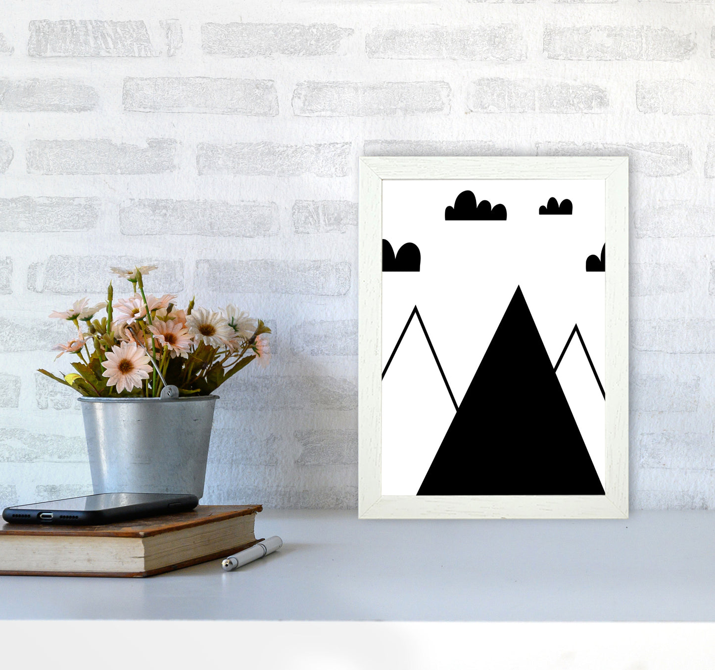 Scandi Mountains Modern Print A4 Oak Frame