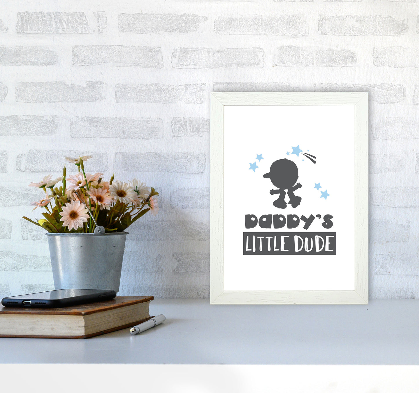 Daddy's Little Dude Framed Nursey Wall Art Print A4 Oak Frame