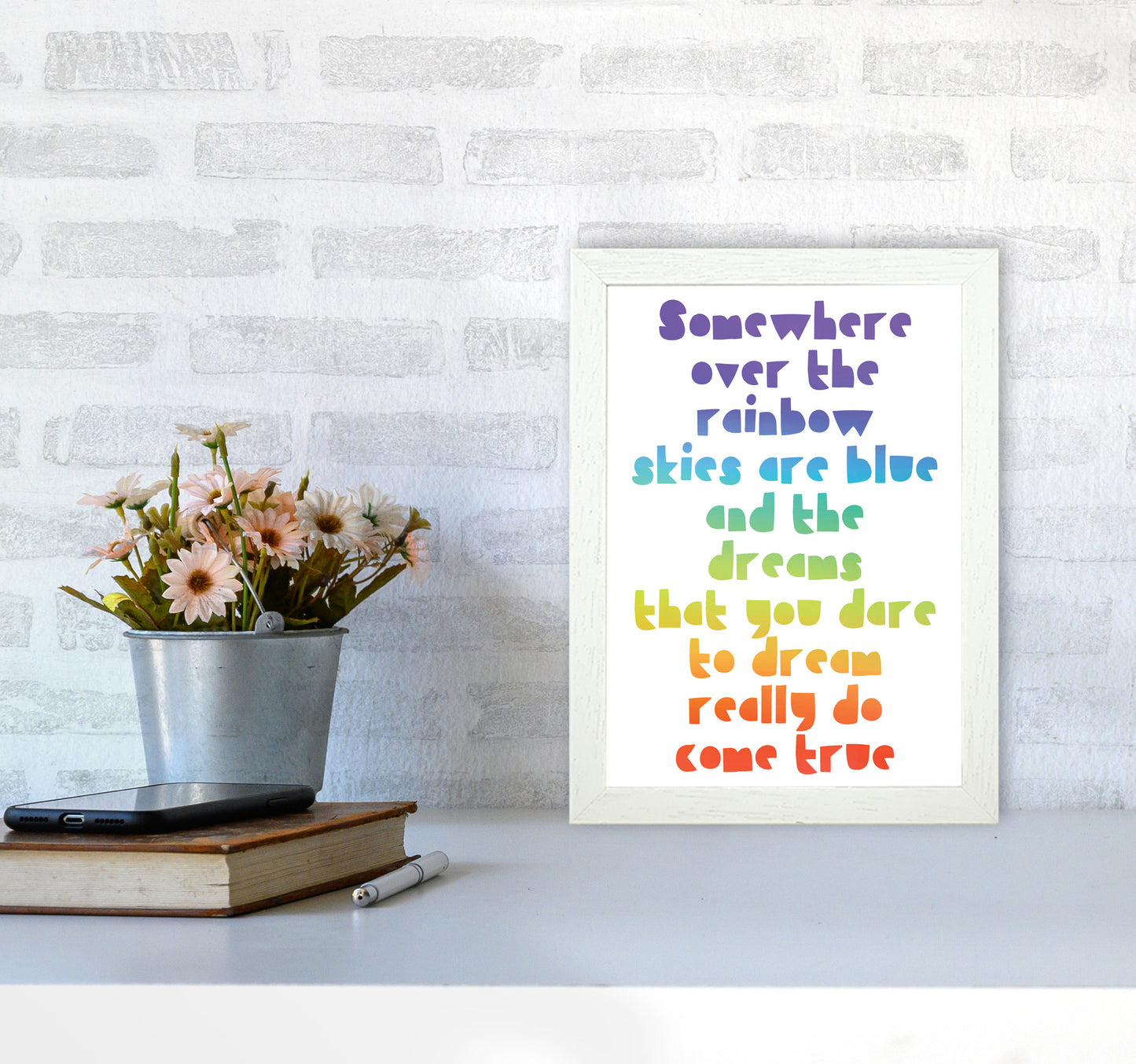 Somewhere Over The Rainbow Multi Modern Print A4 Oak Frame