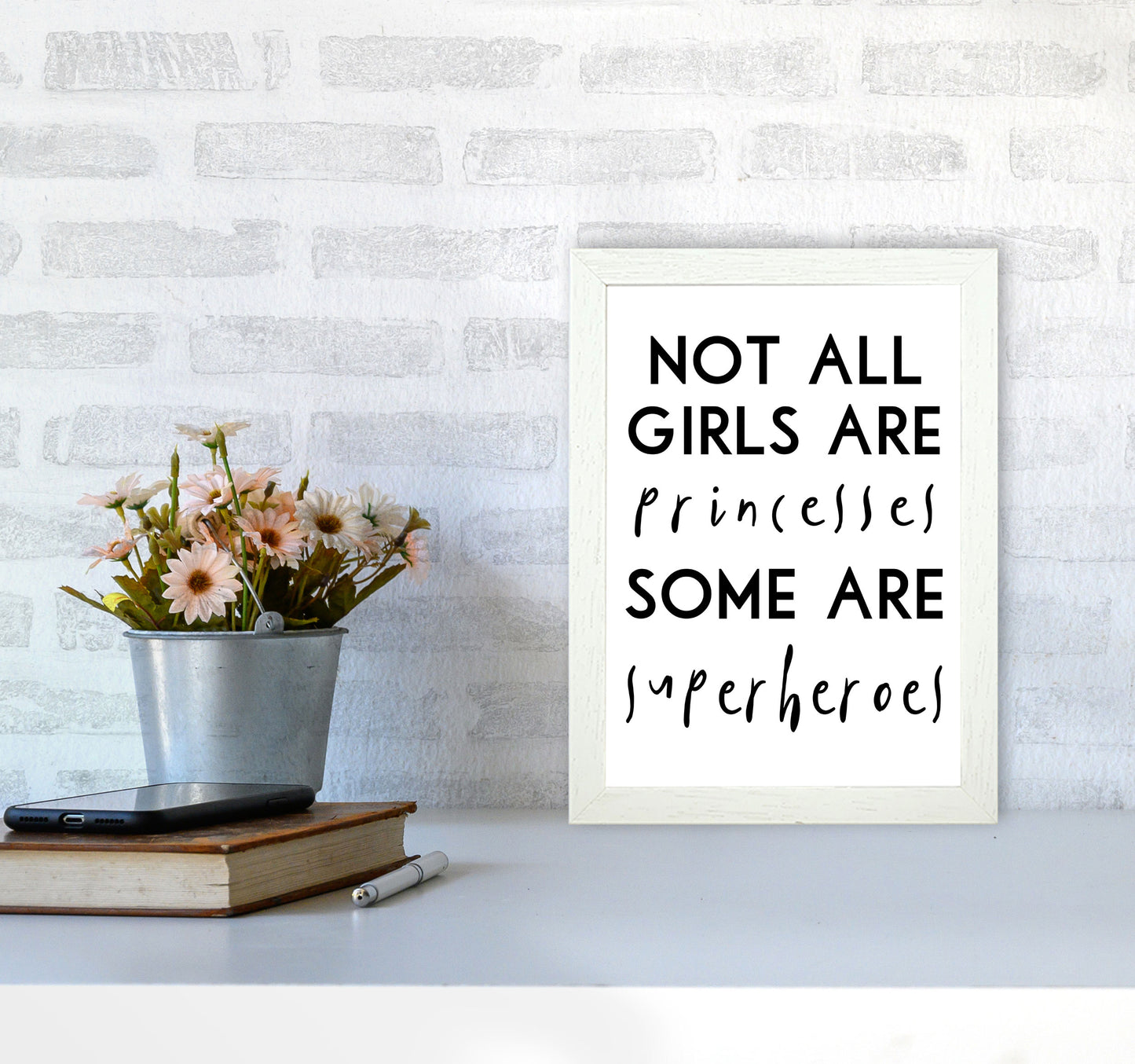 Not All Girls And Princesses Framed Nursey Wall Art Print A4 Oak Frame