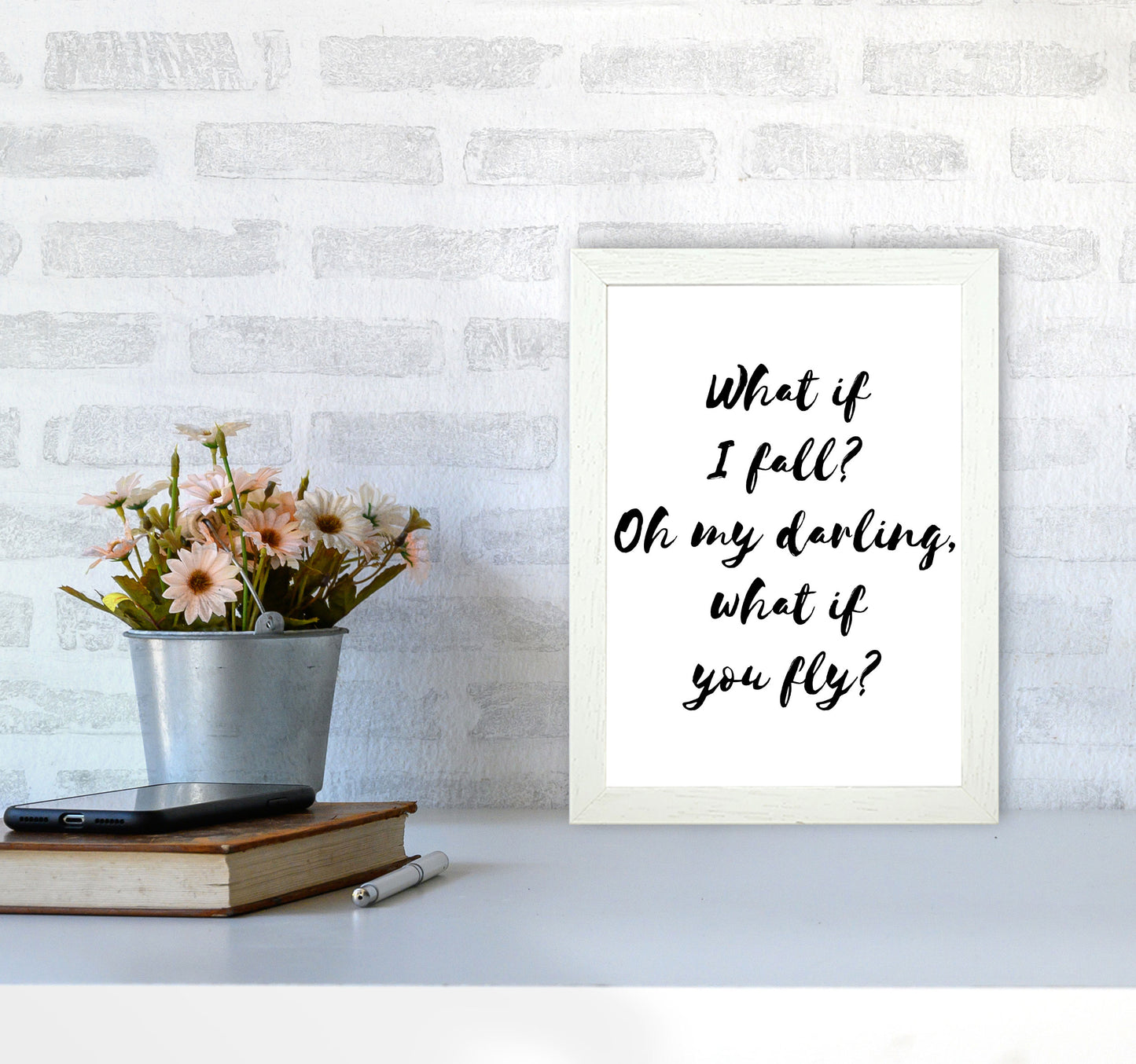 What If I Fall? Black Modern Print A4 Oak Frame