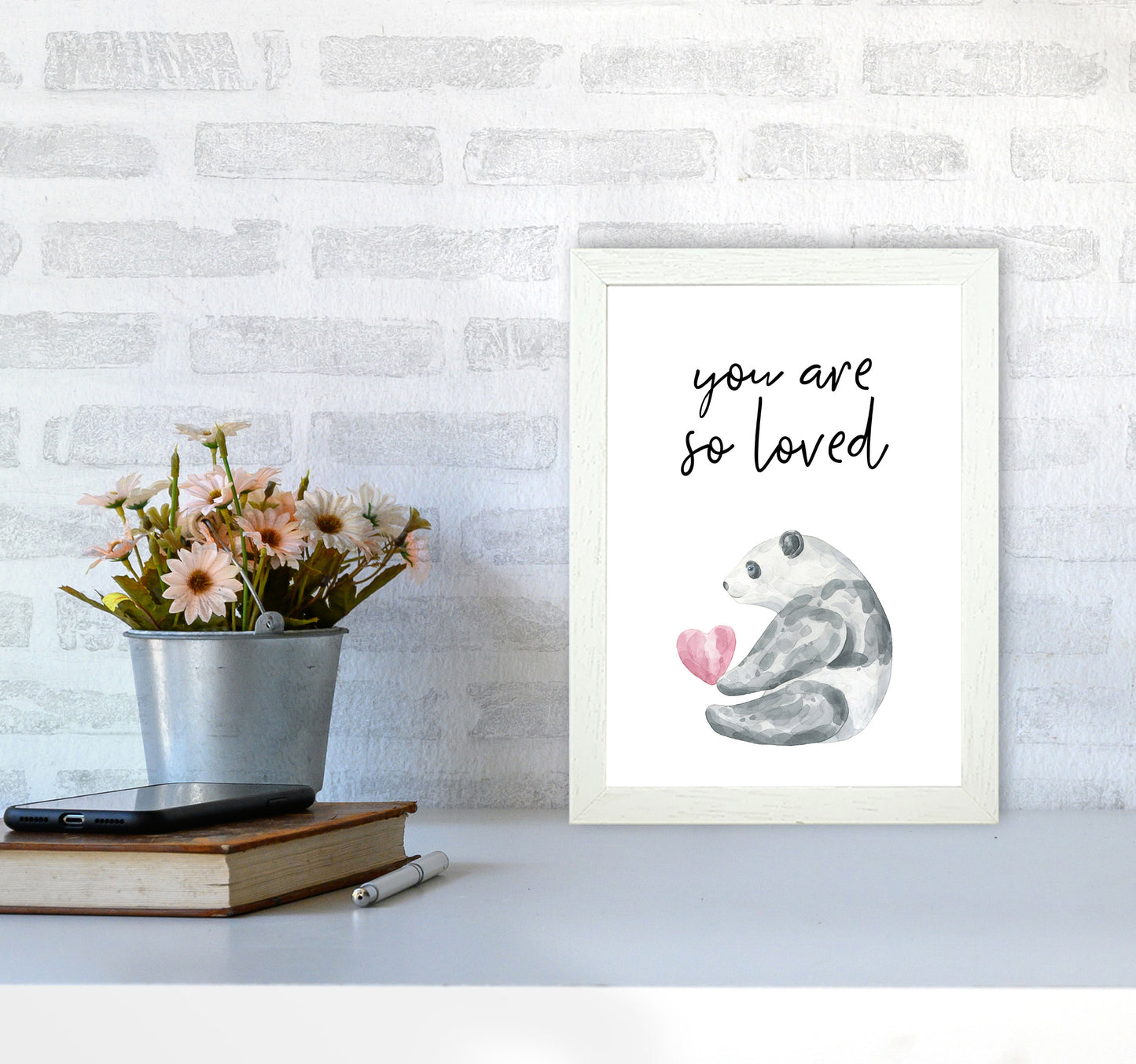 Panda You Are So Loved Framed Nursey Wall Art Print A4 Oak Frame