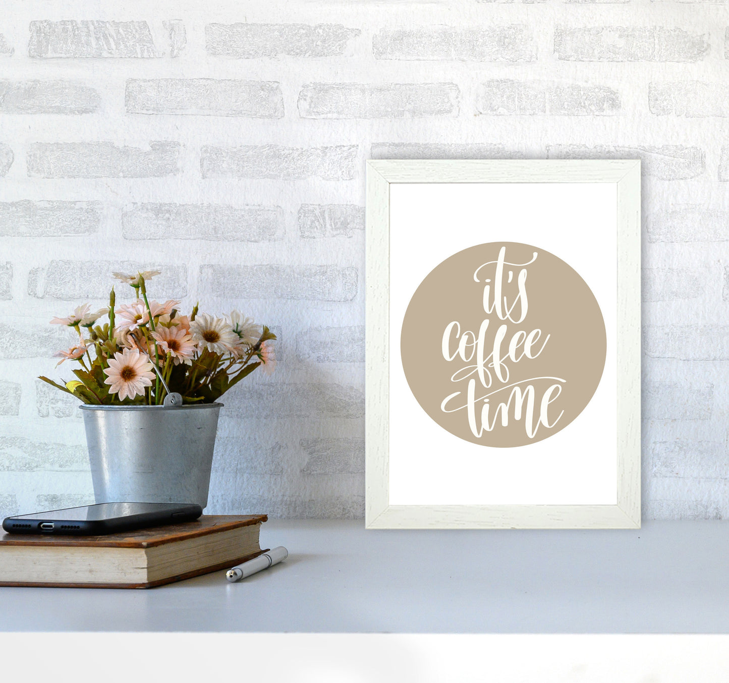 It's Coffee Time Framed Typography Wall Art Print A4 Oak Frame
