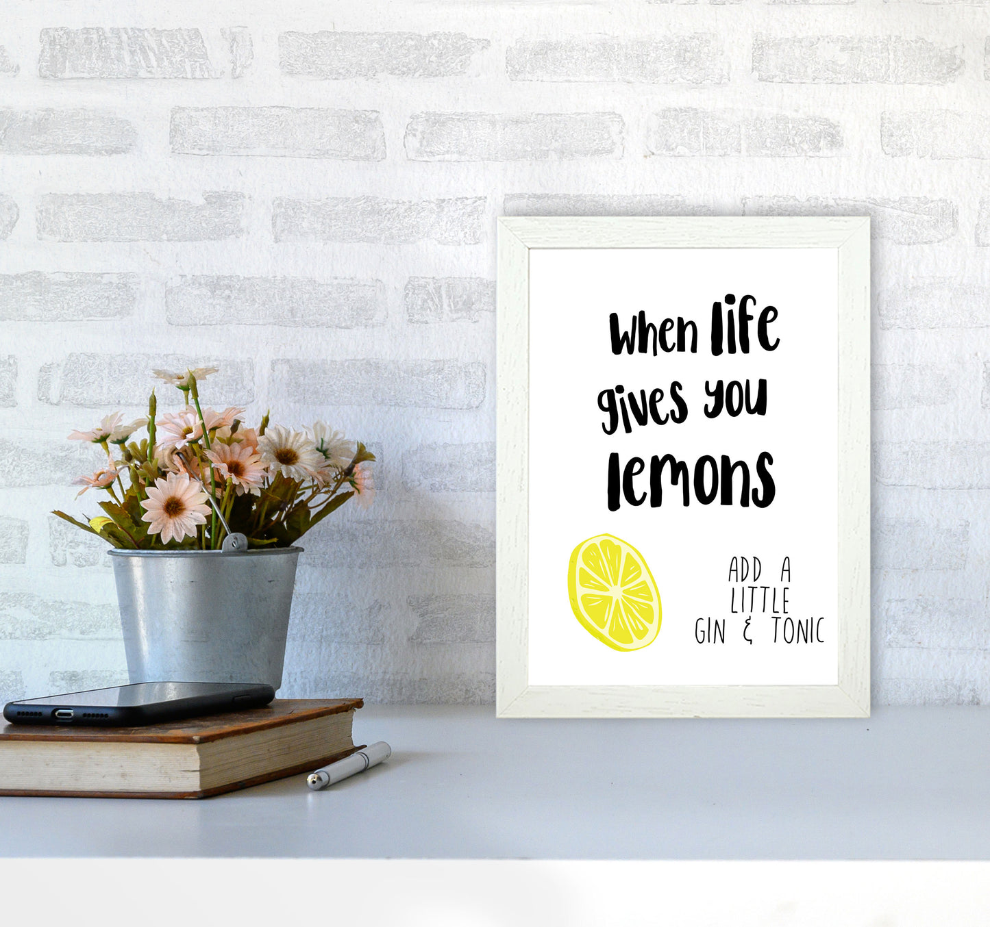 Humorous Gin Sayings Multi Set Kitchen Typography Wall Art A4 Oak Frame