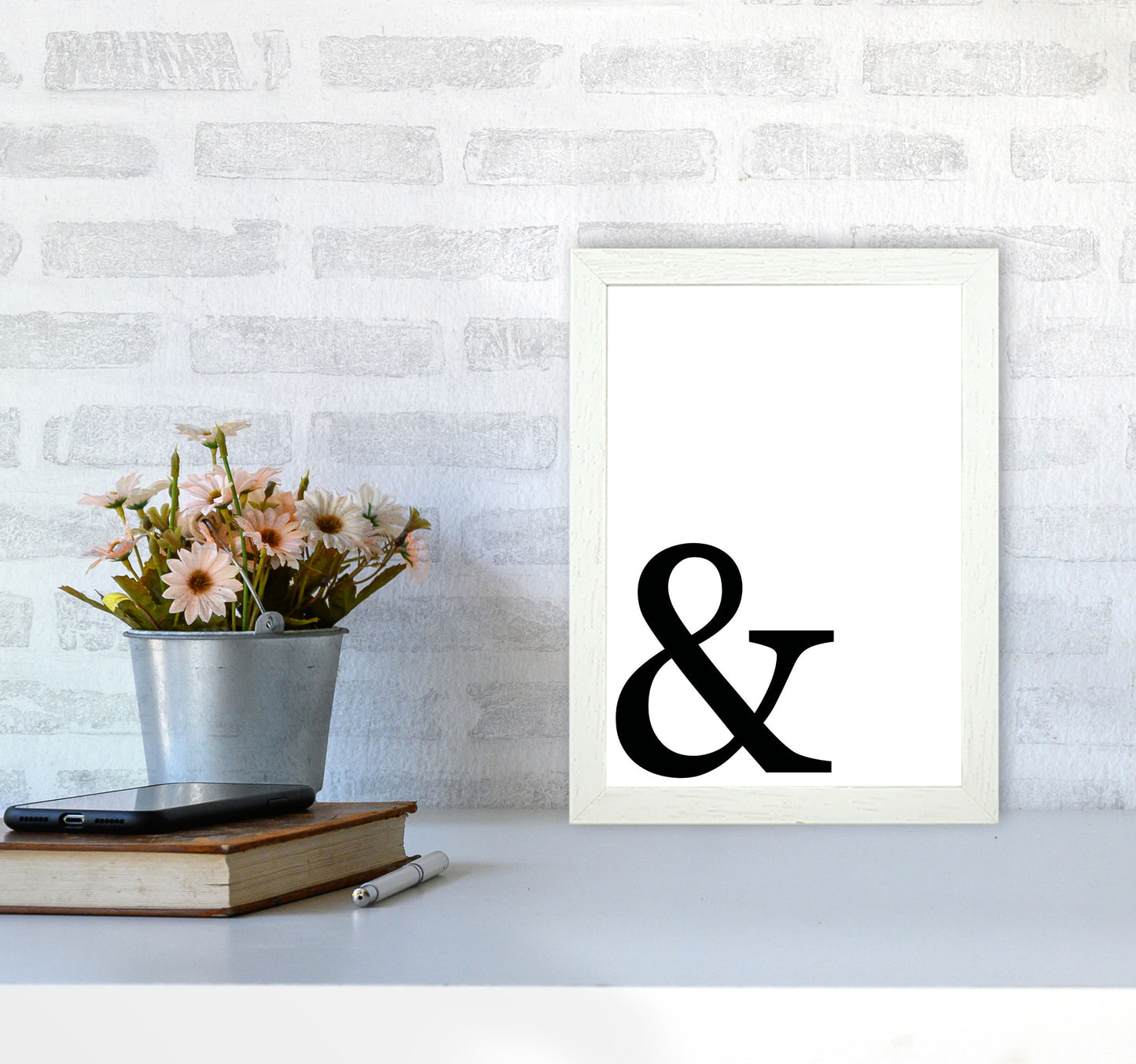 Ampersand Framed Typography Wall Art Print A4 Oak Frame