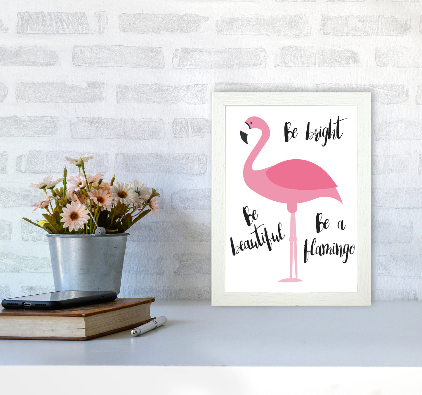 Be A Flamingo Modern Print Animal Art Print A4 Oak Frame