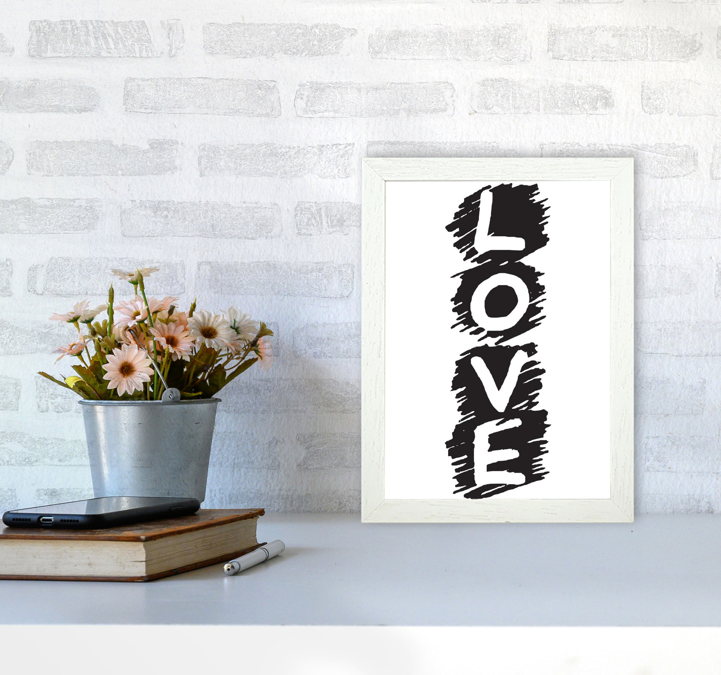 Love Framed Typography Wall Art Print A4 Oak Frame