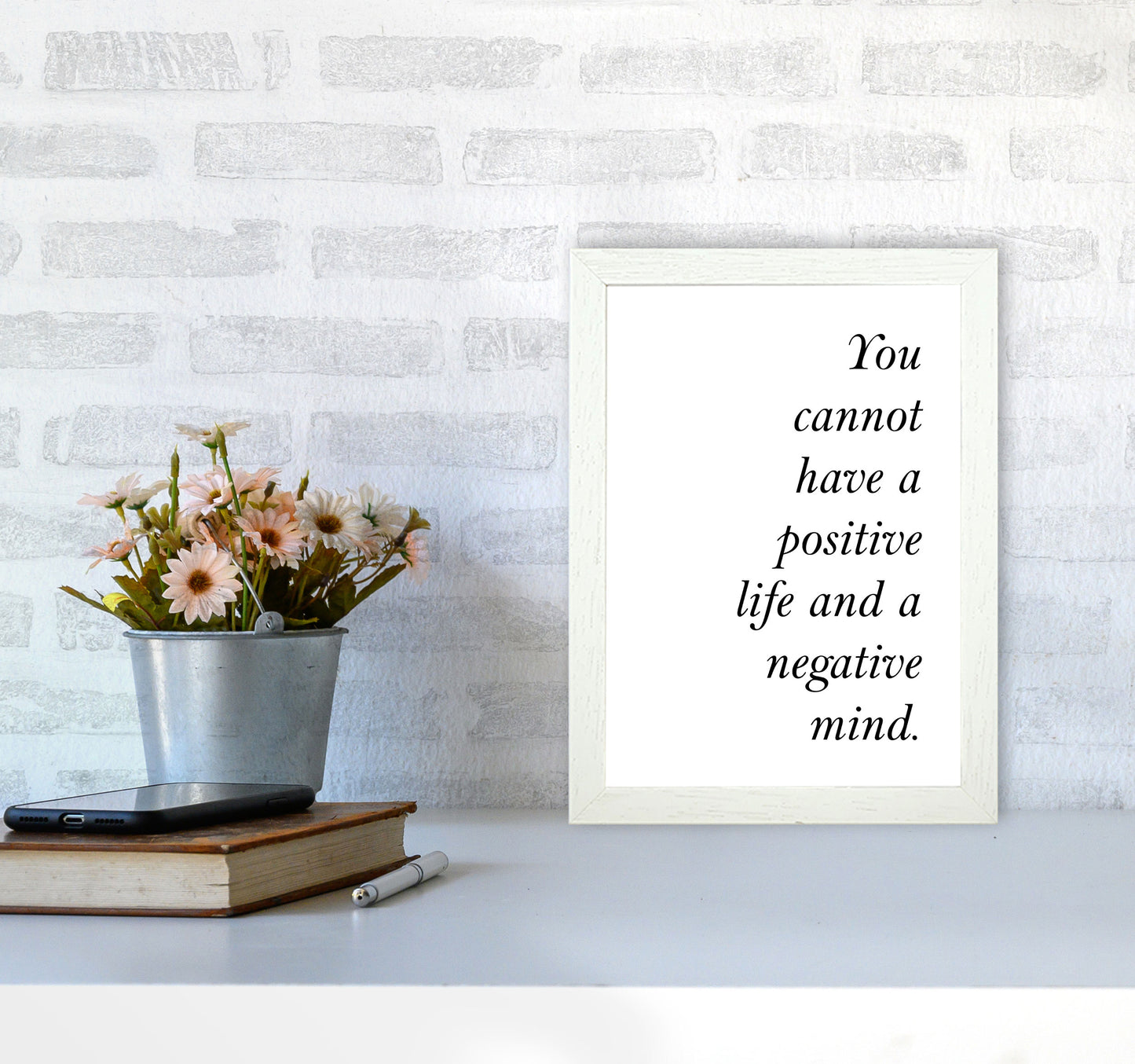 Positive Life, Negative Mind Framed Typography Wall Art Print A4 Oak Frame