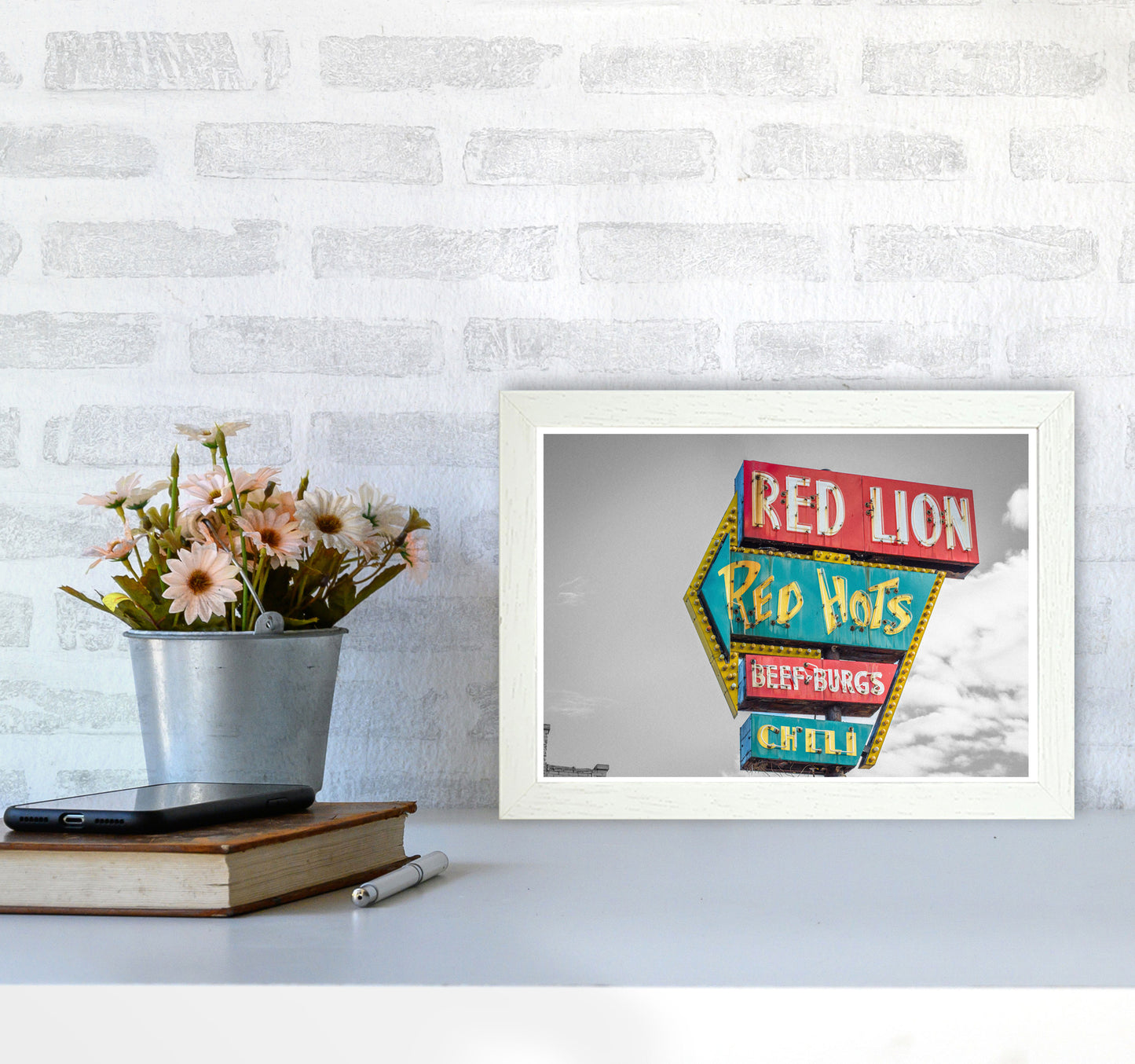 Vintage American Billboard Modern Print A4 Oak Frame