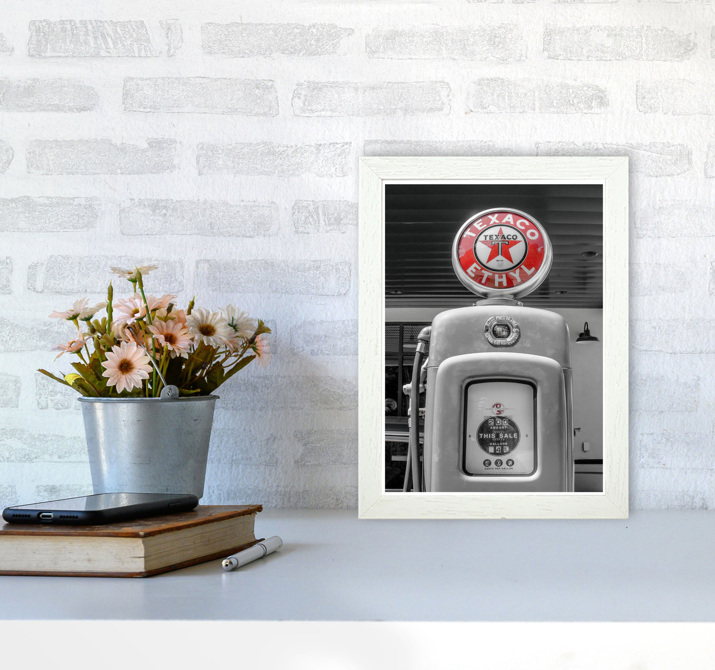 Texaco Gas Pump Modern Print A4 Oak Frame