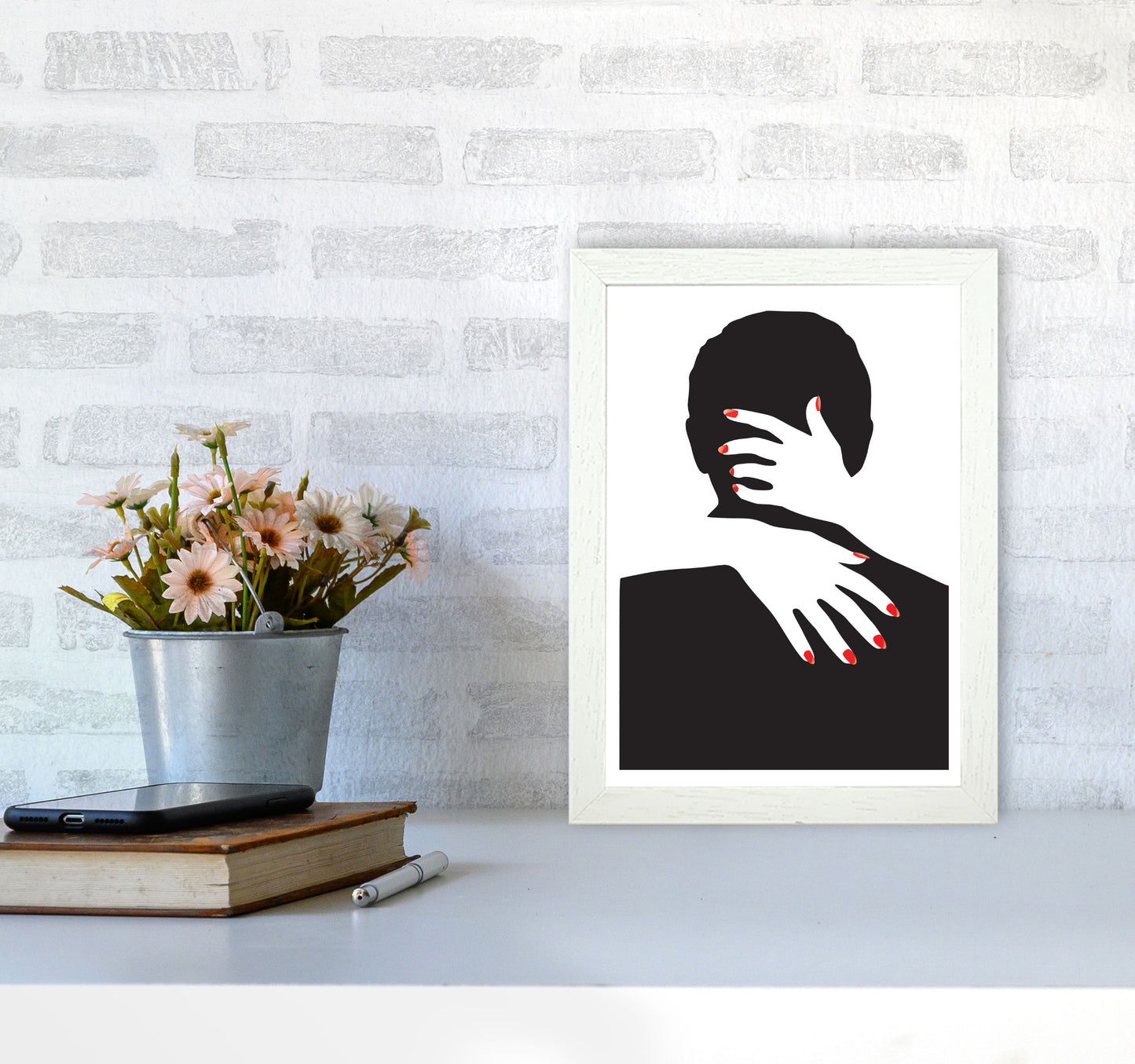 Abstract Man And Hands Modern Print A4 Oak Frame