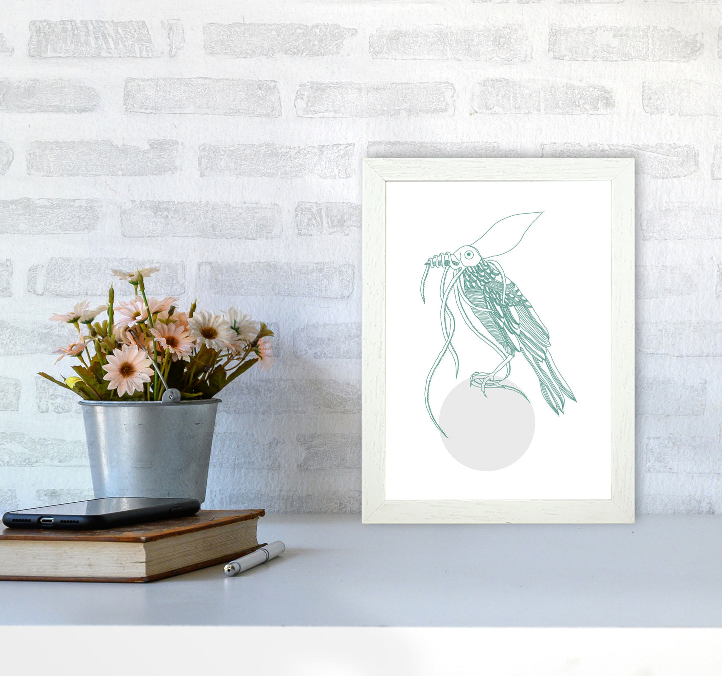 Marine Animals Bird Modern Print Animal Art Print A4 Oak Frame