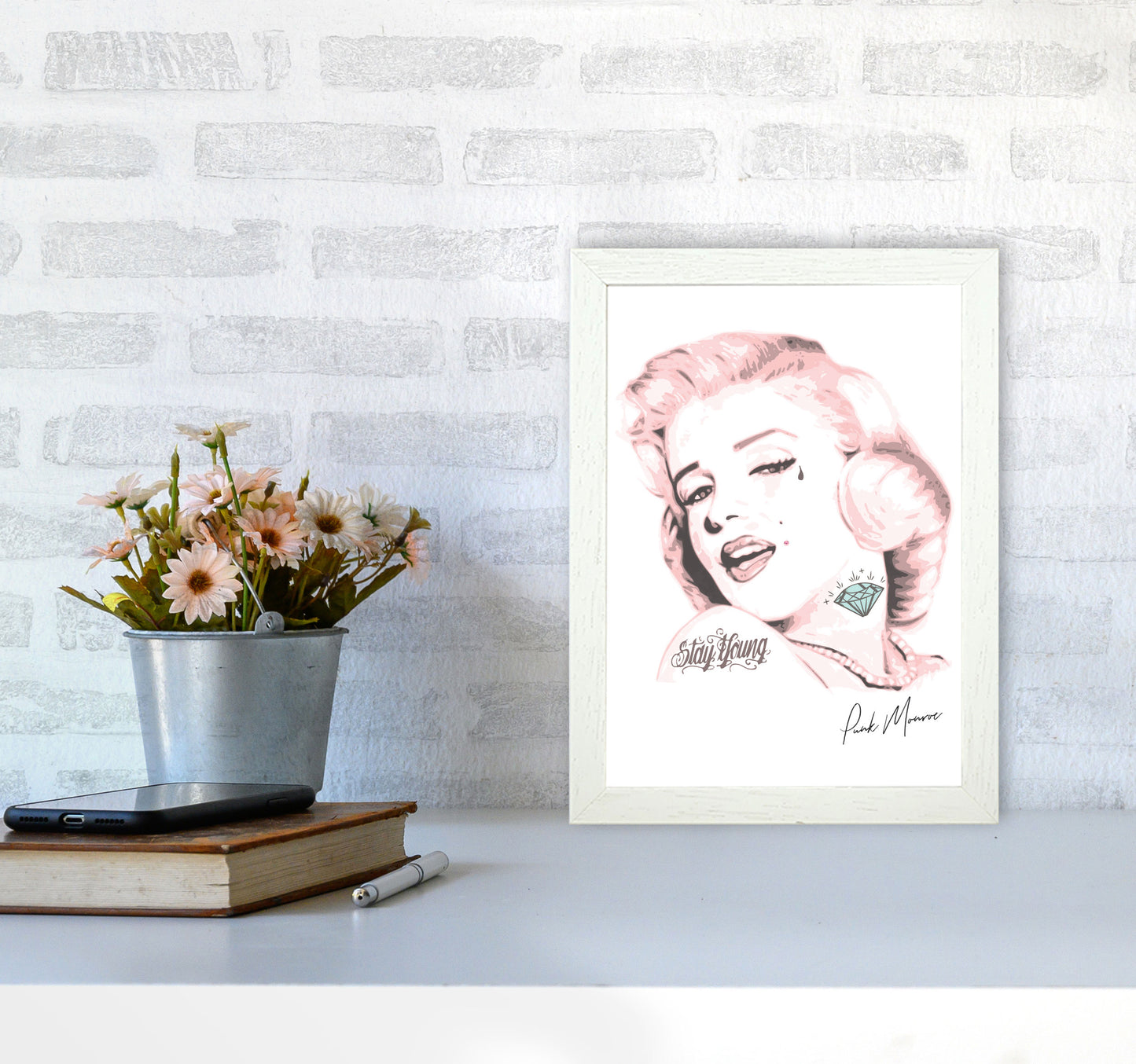 Pink Punk Monroe Modern Print A4 Oak Frame