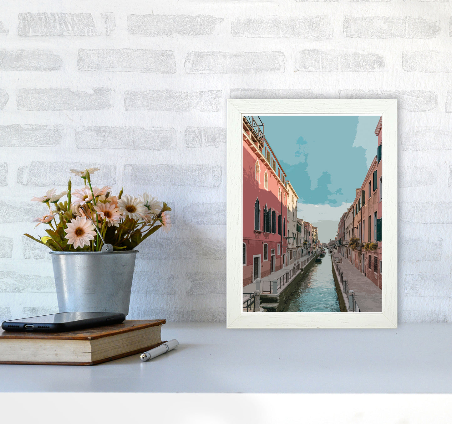 Venice Portrait 2 Modern Print A4 Oak Frame
