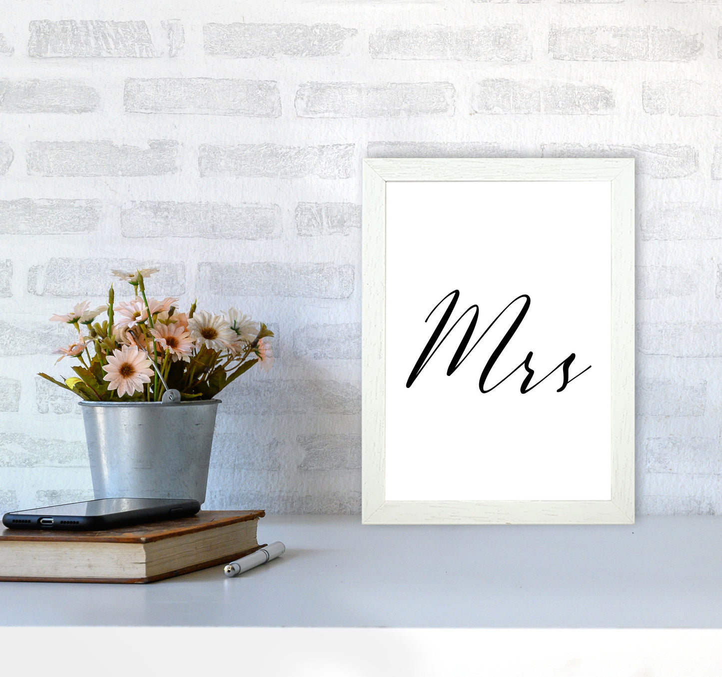 Mrs Framed Typography Wall Art Print A4 Oak Frame