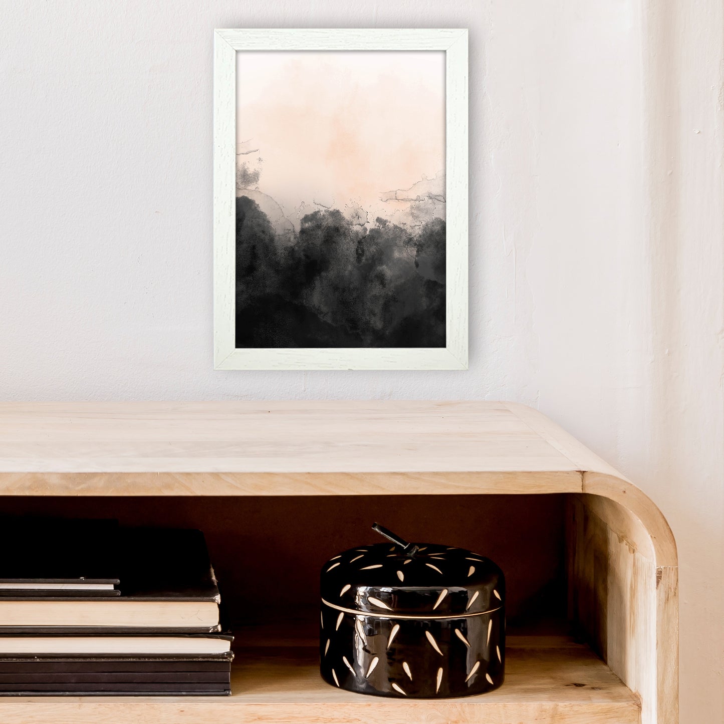 Nude And Black Watercolour 3 Art Print by Pixy Paper A4 Oak Frame
