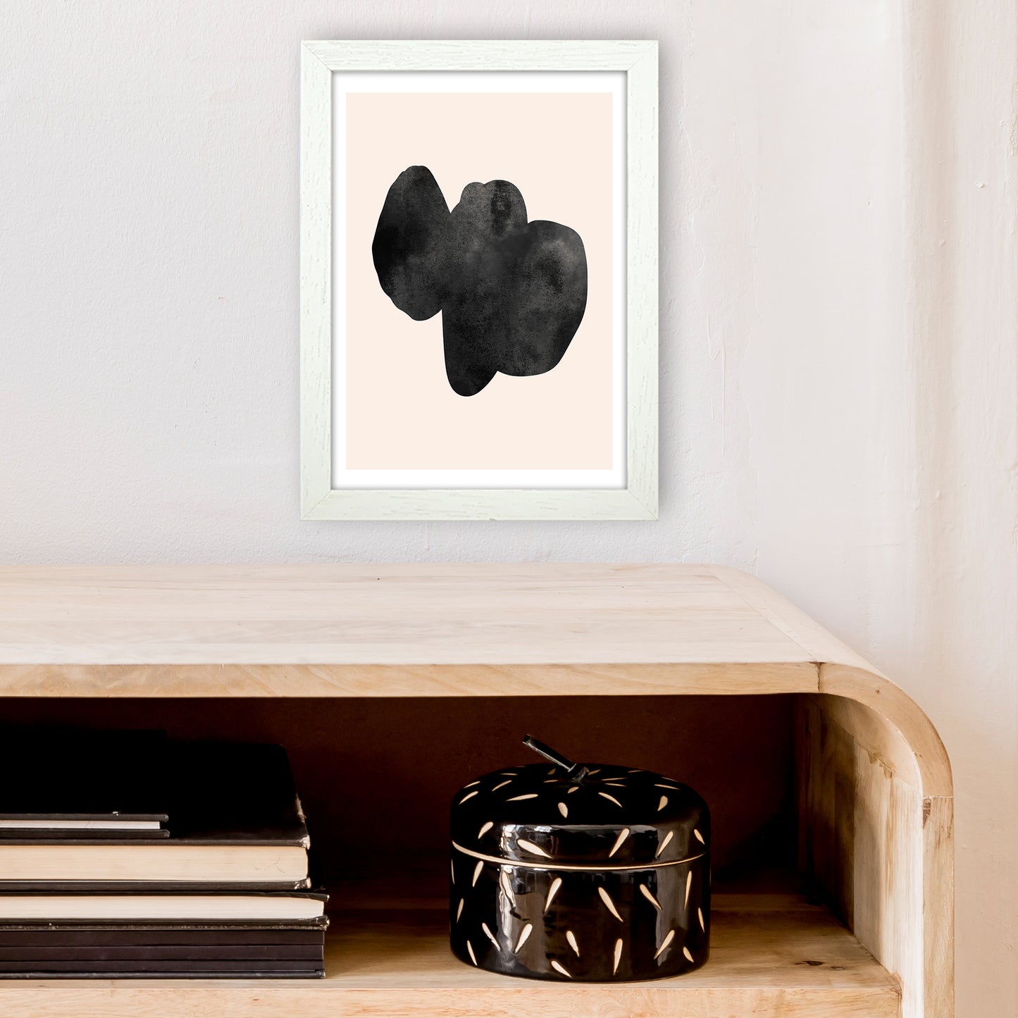 Nude And Black Watercolour 6 Art Print by Pixy Paper A4 Oak Frame
