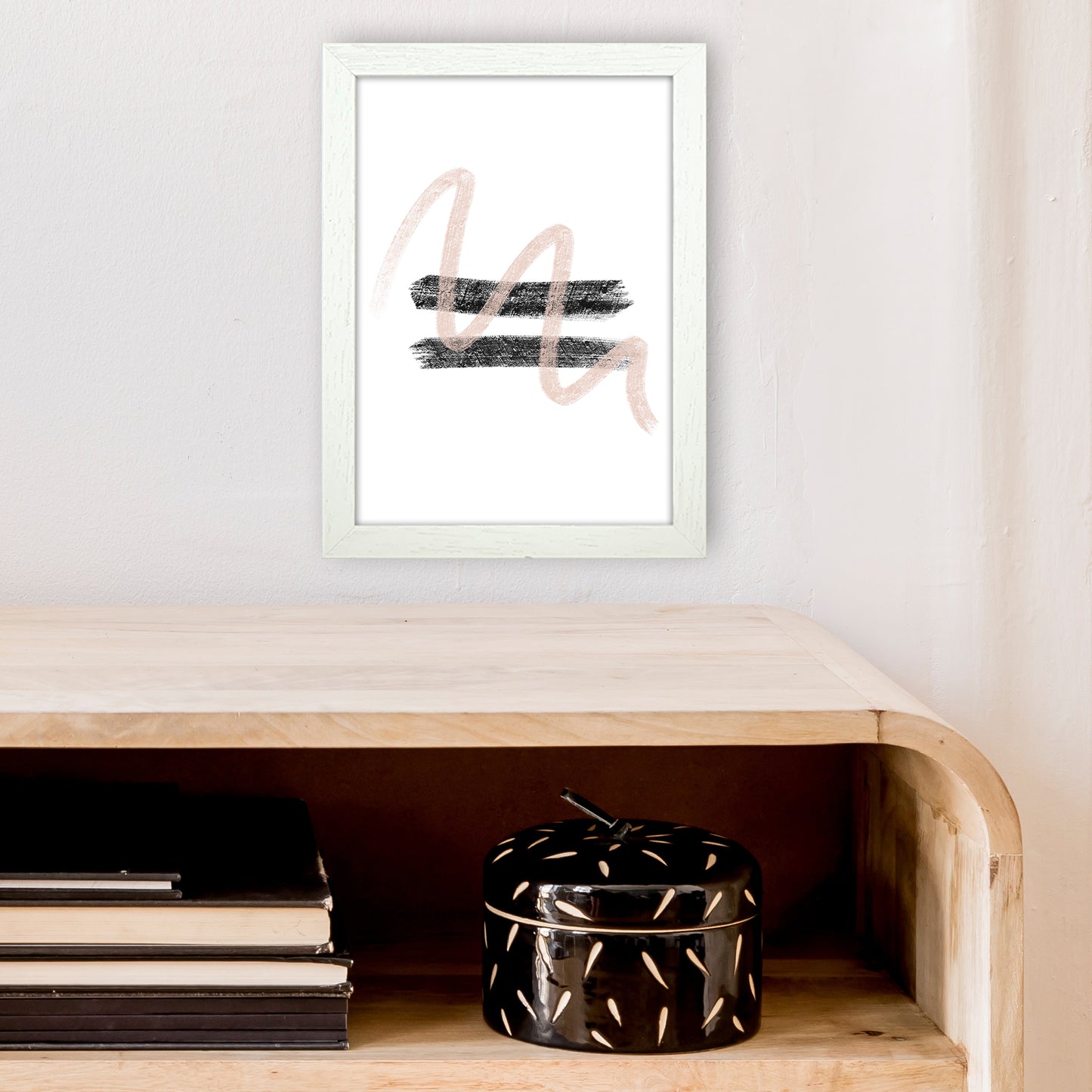 Dalia Chalk Pink And Black Line Contrast Art Print by Pixy Paper A4 Oak Frame